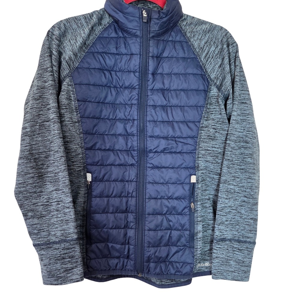 Eddie Bauer Women's M Hybrid Quilted Puffer Fleece Full Zip Jacket Blue Gray